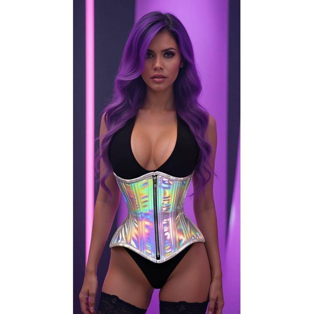 Top Drawer by Daisy Corsets Silver Holo Double Steel Boned Underbust Waist Cinch - Picture 5 of 11